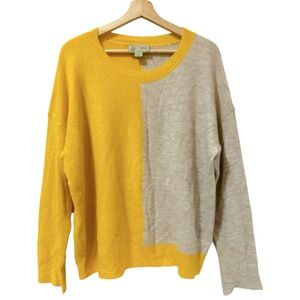 Anthropologie Yellow and Cream Crew Neck Sweater
